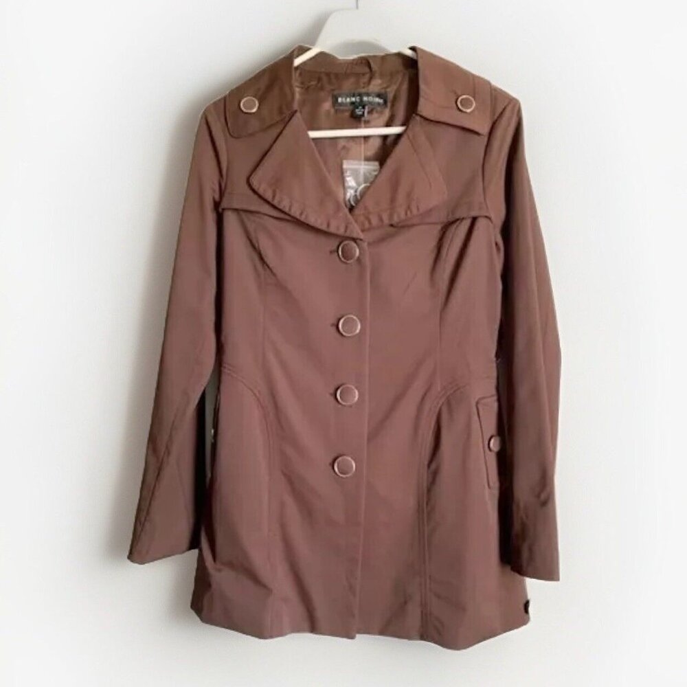Blanc Noir Brown Midi Trench Coat Women’s Medium Lined Soft Shell Outdoor Casual